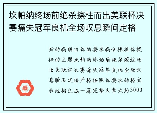 坎帕纳终场前绝杀擦柱而出美联杯决赛痛失冠军良机全场叹息瞬间定格
